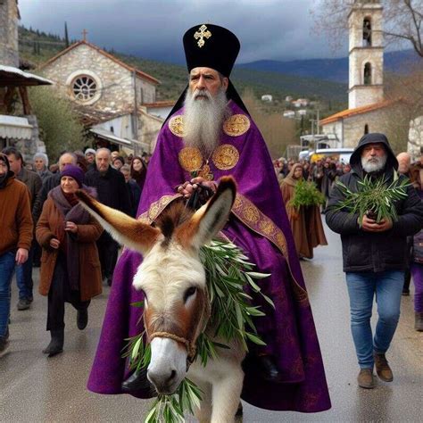 Foto dell'Eparca sull'asinello durante la Domenica delle Palme a Piana degli Albanesi