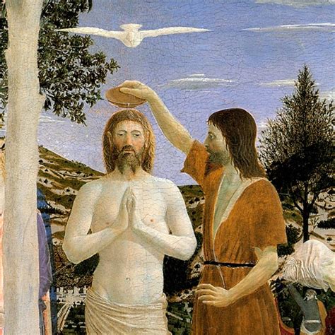 Rappresentazione artistica del Battesimo di Gesù nel fiume Giordano, con la colomba dello Spirito Santo e la voce del Padre