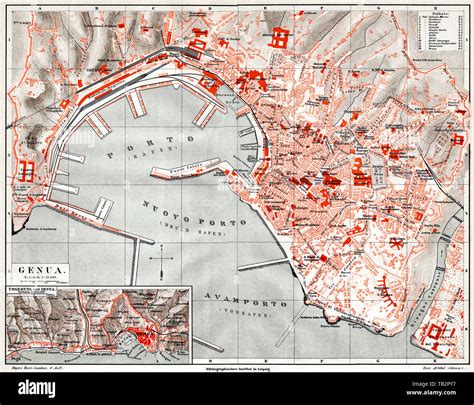 Mappa storica di Genova con indicazioni di aree rilevanti per la comunità evangelica del XIX secolo