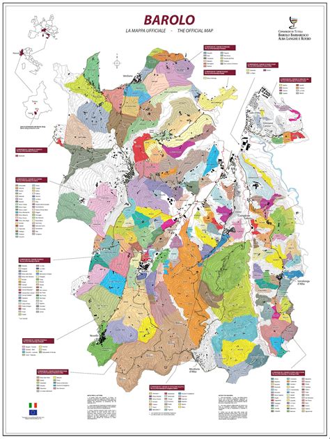 Mappa della regione del Barolo con evidenziate le zone di La Morra e altre denominazioni
