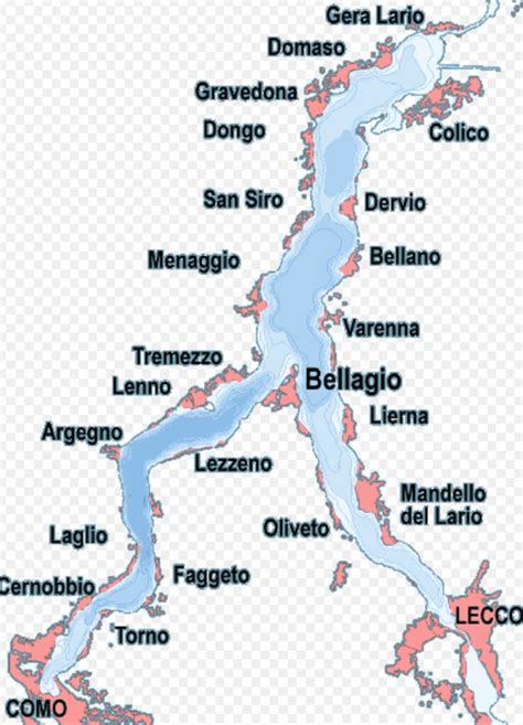 Mappa della zona del Lago di Como con evidenziata Madonna del Ghisallo