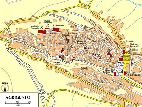 Mappa della città di Agrigento con un indicatore del 