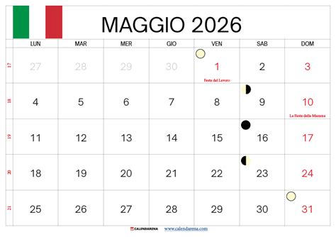 Calendario del mese di Maggio 2026 con evidenziate le colonne per gli orari di preghiera