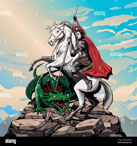 Illustrazione di San Giorgio a cavallo che sconfigge il drago