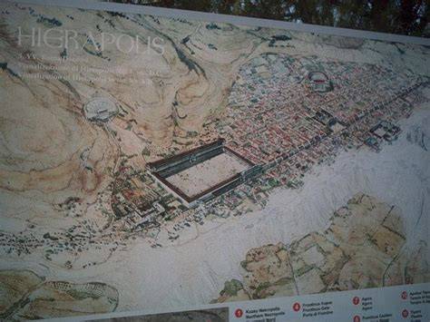 Mappa antica di Hierapolis di Frigia con punti di interesse