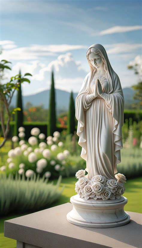 Un'immagine di una persona che si inginocchia davanti a una statua della Madonna