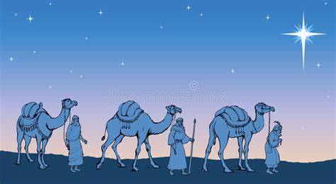 rappresentazione dei Magi che seguono la stella di Betlemme