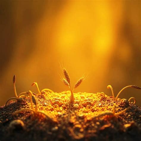 Chicco di grano che germoglia dalla terra, simbolo di nuova vita