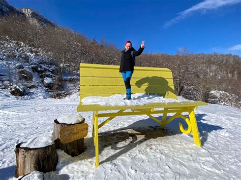Una vista panoramica della Grande Panchina gialla a Sante Marie, immersa nella natura