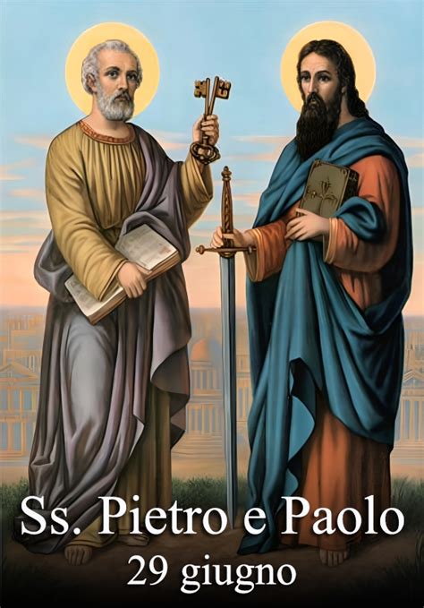 illustrazione dei Santi Pietro e Paolo con simboli (chiavi e spada)