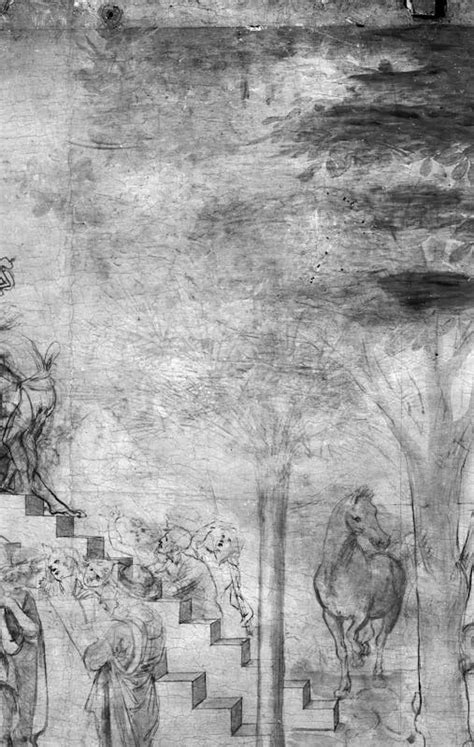 Dettaglio della riflettografia dell'Adorazione dei Magi con linee prospettiche