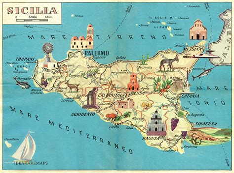 Mappa storica della Sicilia con evidenziate le principali città con presenza ebraica medievale