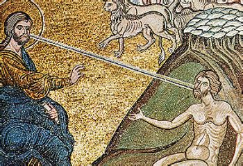 rappresentazione della creazione dell'uomo dalla polvere e del soffio vitale di Dio