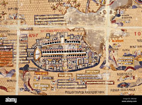 La mappa di Gerusalemme nel VI secolo; mosaico pavimentale di Madaba in Giordania