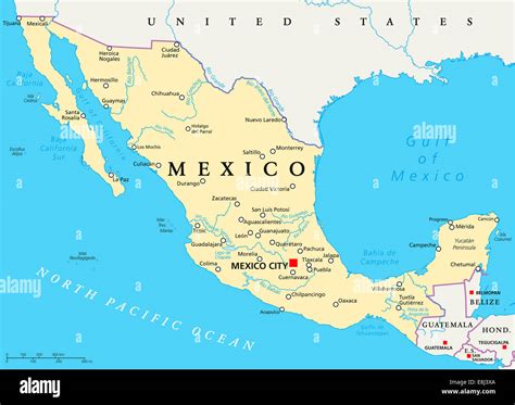 Mappa del Messico centrale con indicazione di Città del Messico e Tepeyac