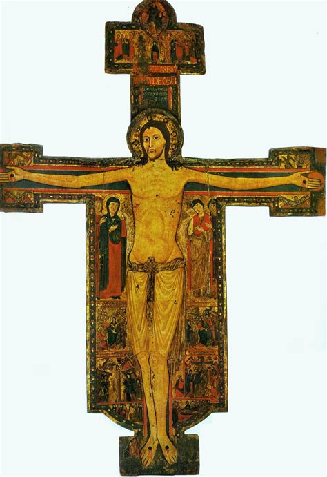 Esempio di croce dipinta medievale con Cristo trionfante (Christus triumphans) e scene della Passione.