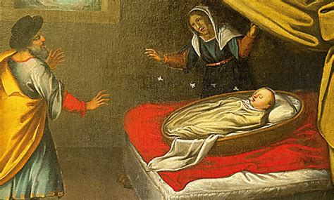 Rappresentazione di Santa Rita neonata nella culla attorniata da api