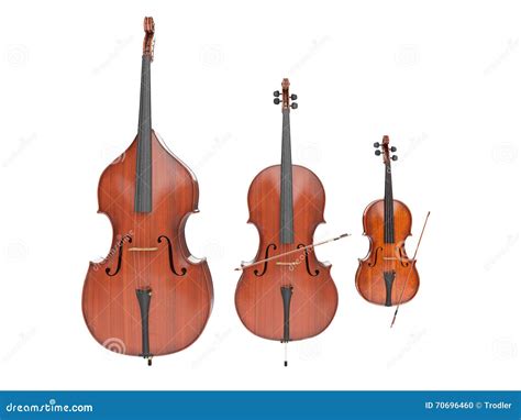 Quattro strumenti musicali: violino, violoncello, contrabbasso e pianoforte, su un palco di un'orchestra.