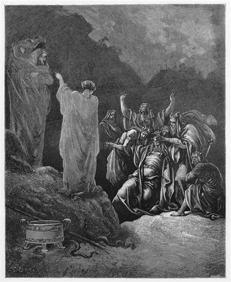 Illustrazione biblica di Saul che consulta la negromante di Endor