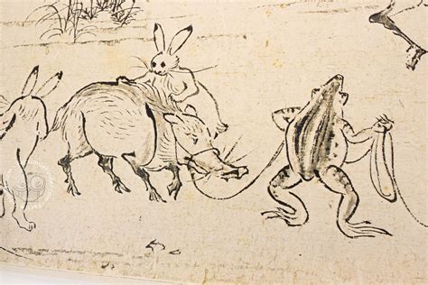 Esempio di rotolo illustrato Chōjū-giga raffigurante animali che imitano figure umane