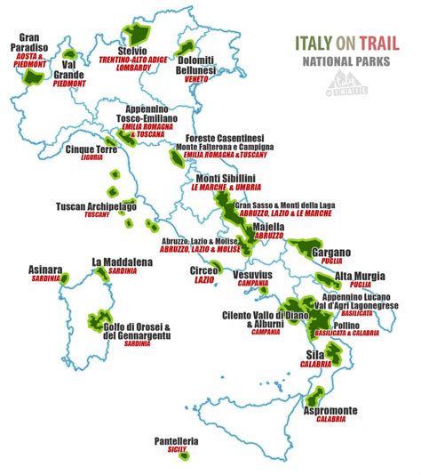 Mappa schematica dei principali Parchi Culturali Ecclesiali in Italia