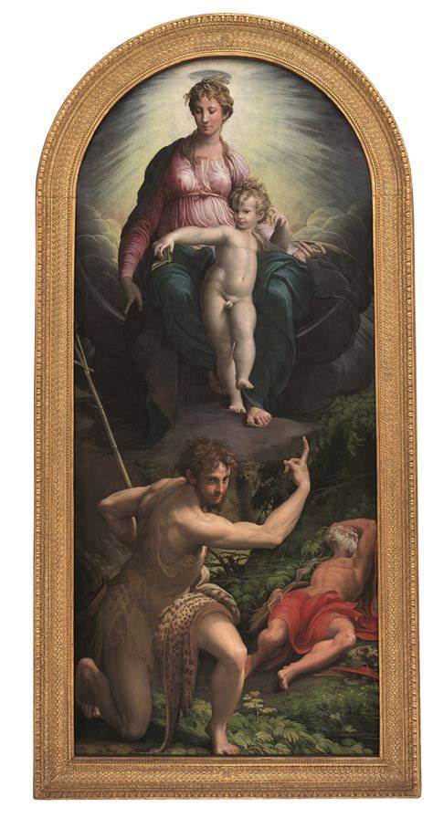 The Vision of Saint Jerome, a large altarpiece by Parmigianino, depicting the Madonna and Child in glory above Saint John the Baptist and Saint Jerome.