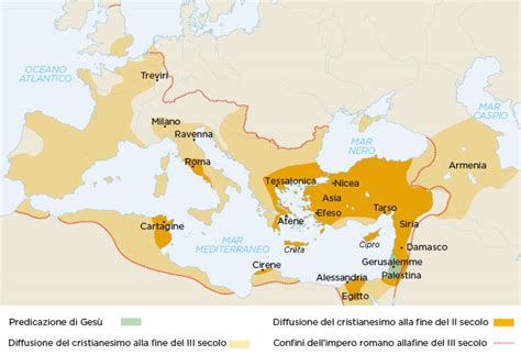 Mappa della diffusione del Cristianesimo nei primi secoli