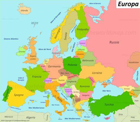 Mappa dell'Europa con le nunziature di Pacelli evidenziate