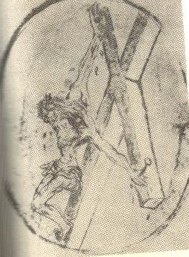 Disegno originale di San Giovanni della Croce con Cristo crocifisso visto dall'alto