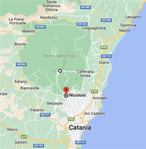 Mappa delle direzioni per raggiungere l'Hotel Corsaro sull'Etna, evidenziando Nicolosi e Santa Venerina
