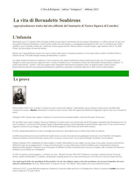 Inforgrafica sulla vita di Bernadette Soubirous