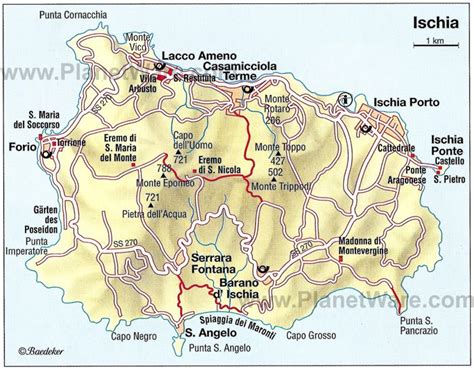 Mappa dell'isola d'Ischia evidenziando Casamicciola Terme