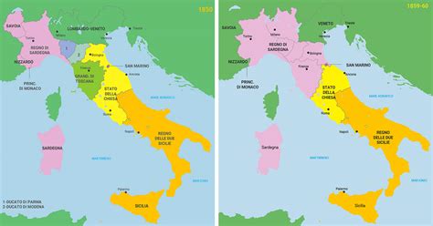 Mappa politica dell'Italia nel 1859 con i vari stati e governi provvisori