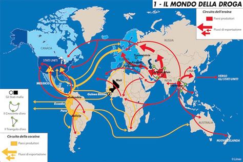 Infografica sulle rotte del traffico internazionale di stupefacenti tra il Sud America e l'Europa