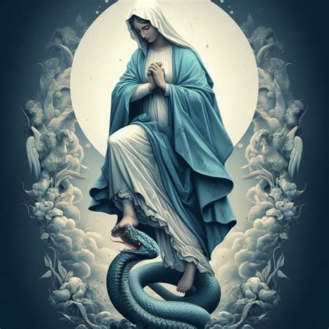 illustrazione del serpente tentatore e Maria che lo calpesta