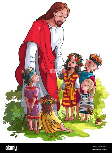 illustrazione di bambini che camminano in cordata con Gesù in un contesto catechistico