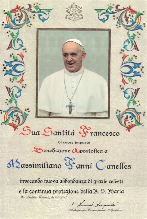 esempio di pergamena della Benedizione Apostolica con decorazioni