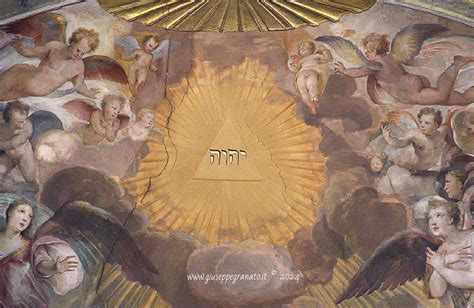 Affresco rinascimentale raffigurante il Tetragramma iscritto in un triangolo raggiante al centro di un coro angelico.