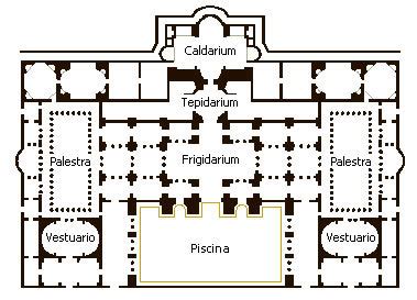 Pianta o ricostruzione di terme romane e successiva sovrapposizione chiesa