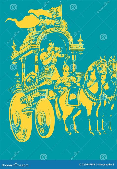 illustrazione di Arjuna e Krishna su un carro di guerra in un campo di battaglia