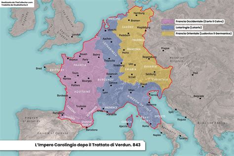 Mappa dell'Impero Carolingio con evidenziate le aree di diffusione della devozione