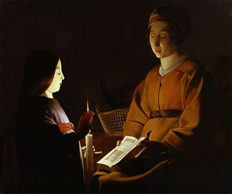 Georges de La Tour, L'education de la vierge. Dettaglio delle figure illuminate dalla candela.