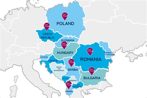 Mappa dell'Europa con i punti vendita Douglas evidenziati e il logo della catena