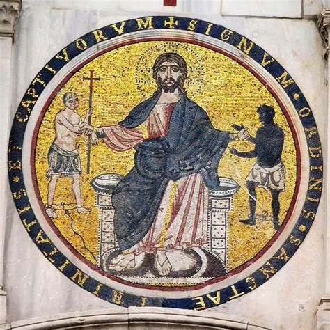 Mosaico raffigurante Cristo tra due prigionieri, uno bianco e uno nero