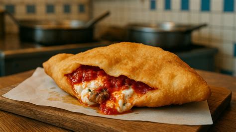 Illustrazione di una pizza fritta napoletana, dorata e fumante