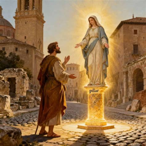 Illustrazione della Madonna del Pilar che appare a San Giacomo sulla riva dell'Ebro