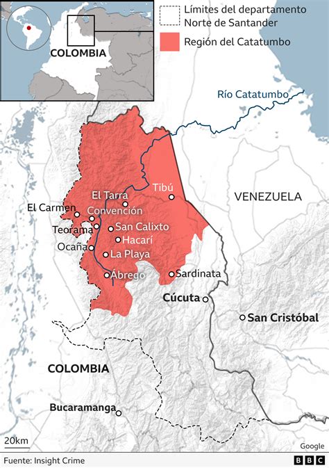 Mappa della regione del Catatumbo con evidenziate le aree di conflitto