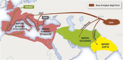 Mappa delle invasioni degli Unni di Attila in Europa e Italia nel V secolo