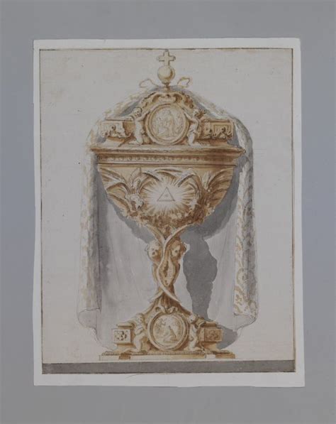 Disegno storico di una pisside pensile o di una colomba eucaristica