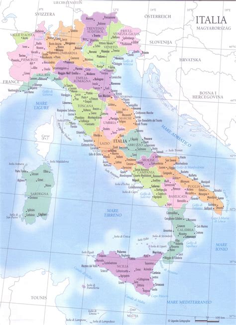 Mappa dell'Italia con indicazioni geografiche e ambientali